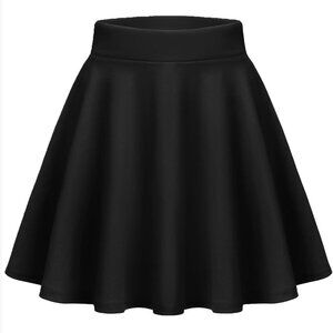 2025 Women's Black Mini Skater Skirt - High Waist A-Line Stretchable Design